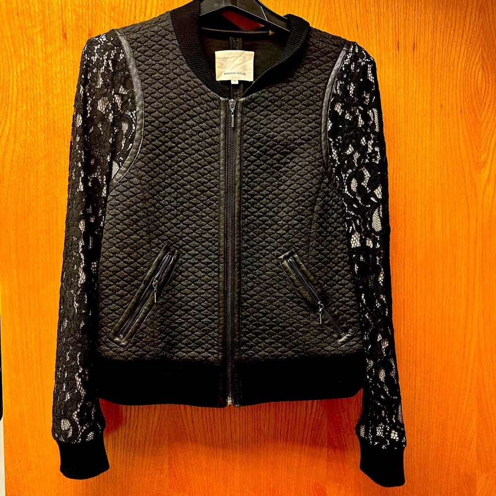 Rebecca Taylor quilted bomber with leather and lace details - Picture 3 of 13